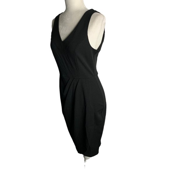 Missjoy Wrap Skirt Sheath Dress S Black V Neck Sleeveless Zip Pleated Draped - Picture 5 of 8